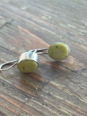 Sterling Silver Green Stone Drop Earrings